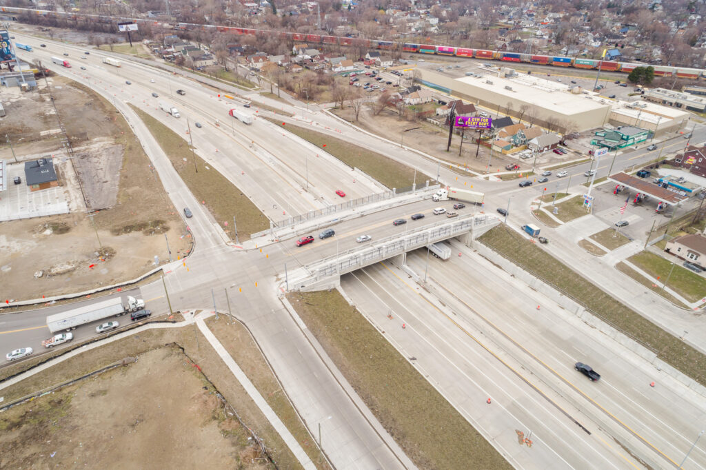 over bridge construction progress with traffic
