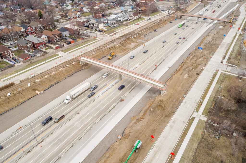 over bridge construction progress with traffic