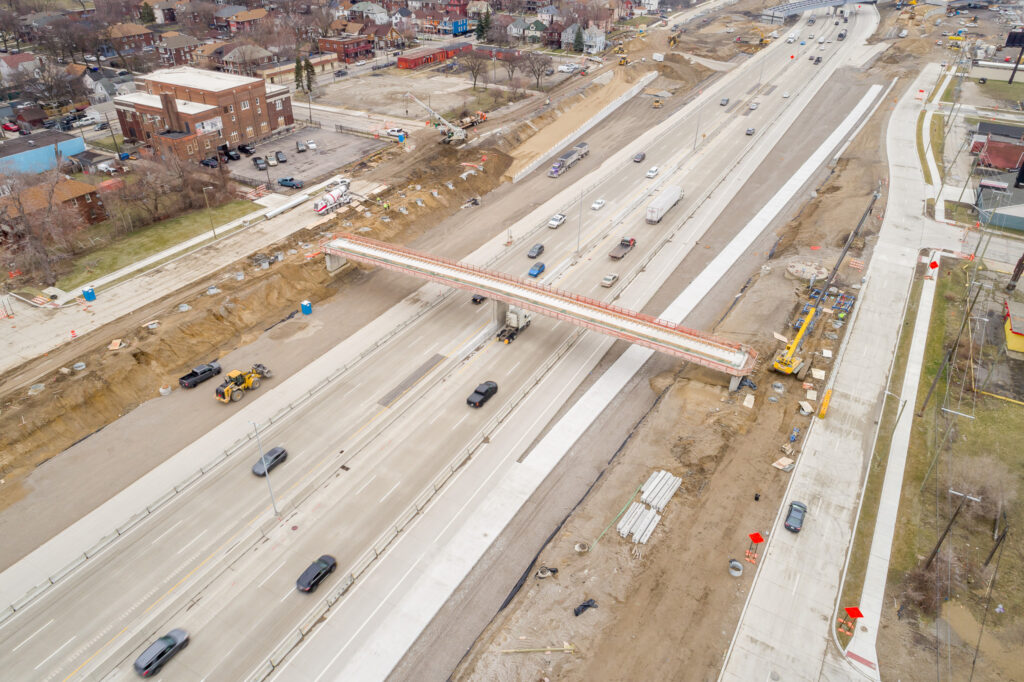 over bridge construction progress with traffic