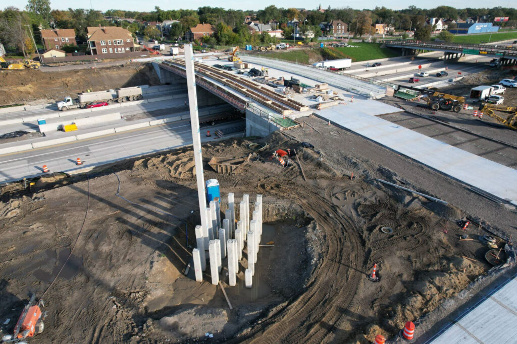 over bridge construction progress with traffic