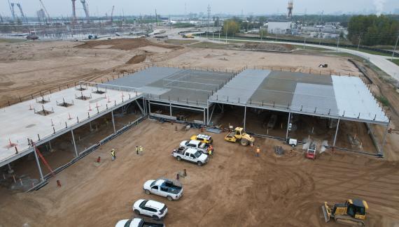 construction site with jeep