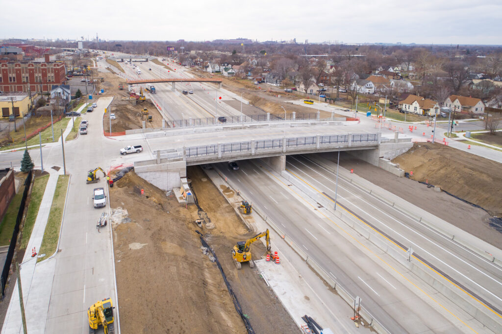 over bridge construction progress with traffic