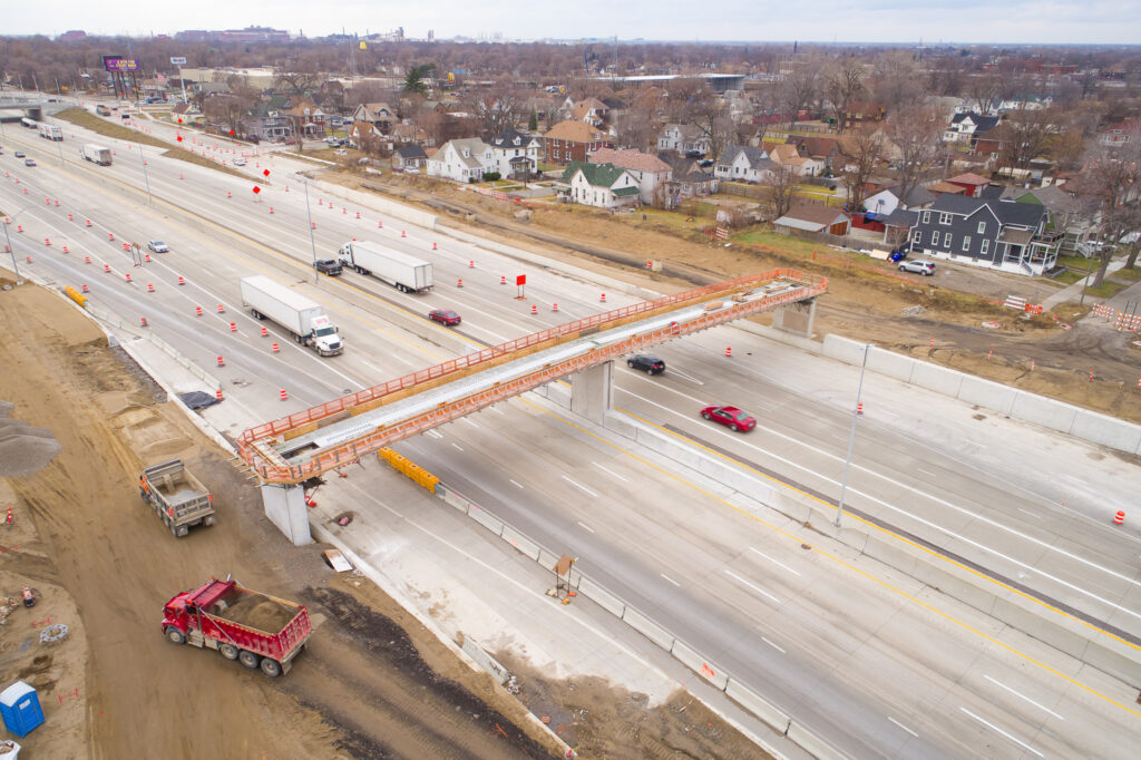over bridge construction progress with traffic
