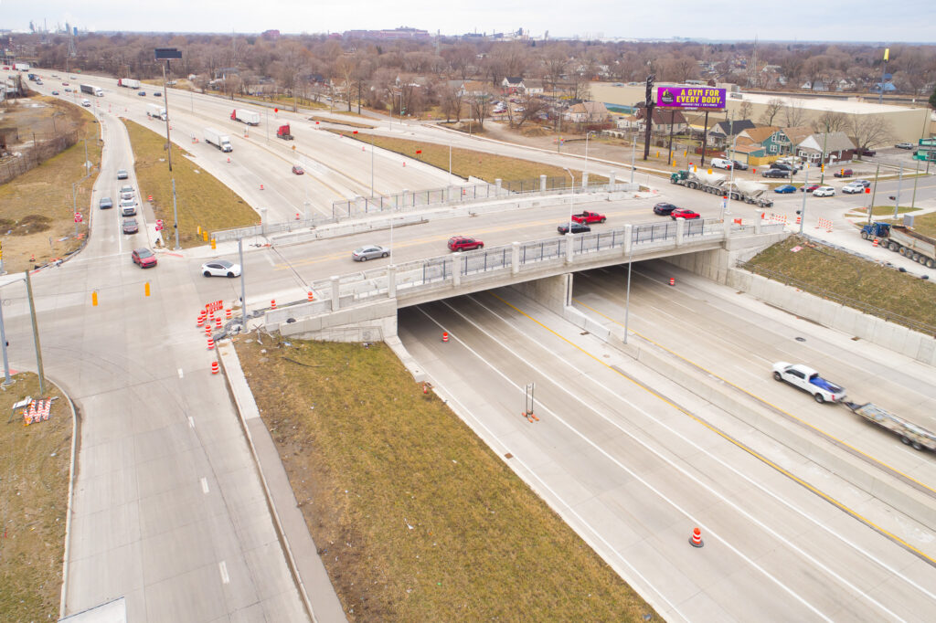 over bridge construction progress with traffic