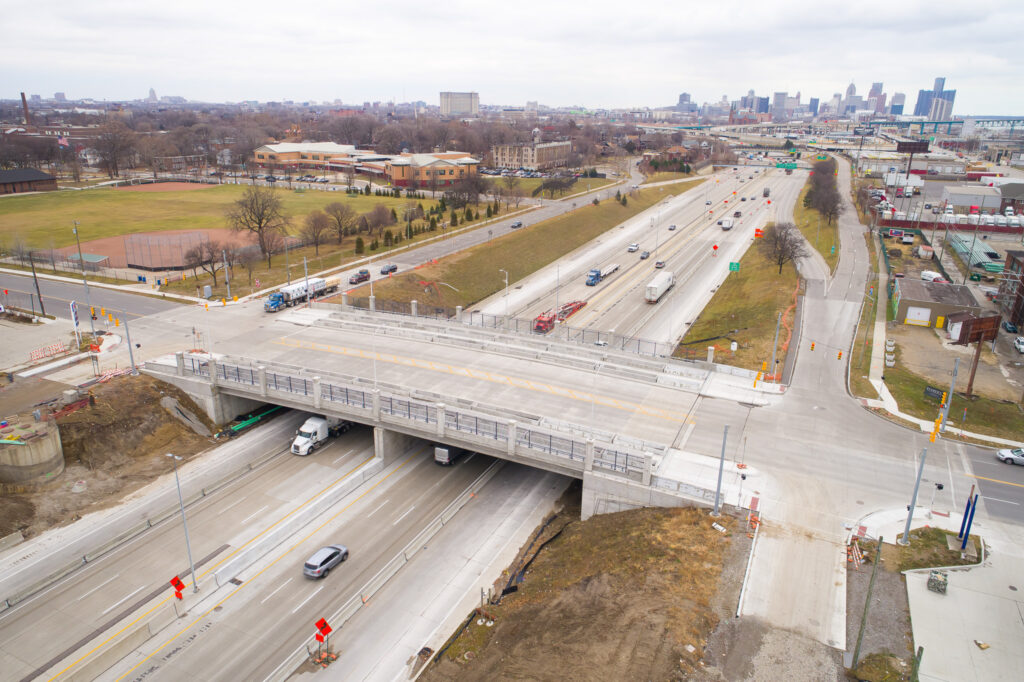 over bridge construction progress with traffic