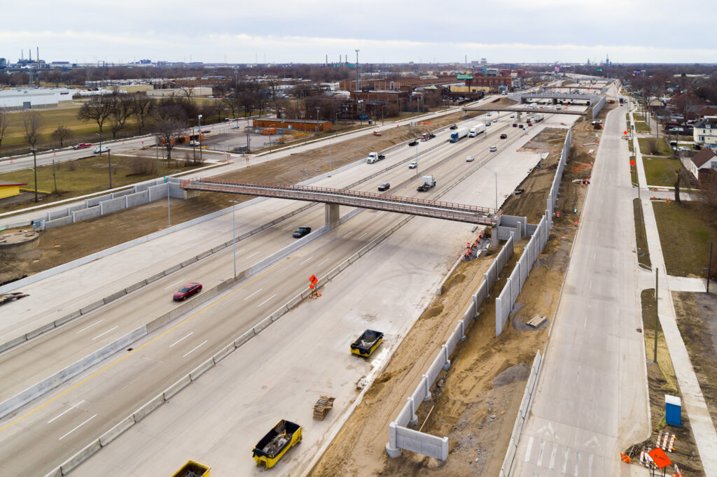 over bridge construction progress with traffic