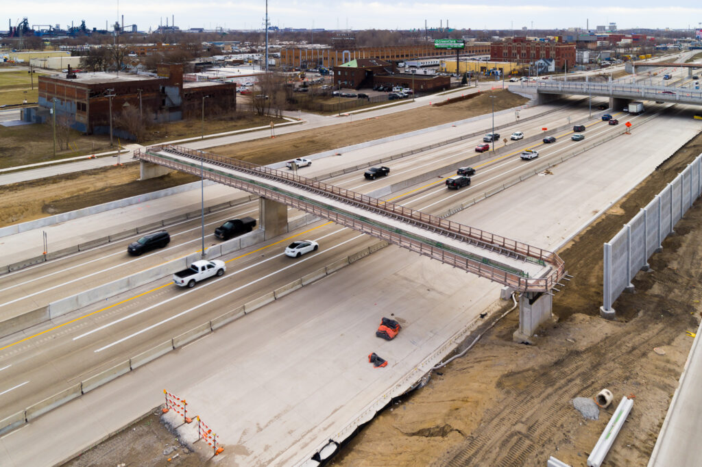 over bridge construction progress with traffic
