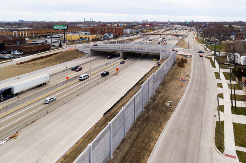 over bridge construction progress with traffic