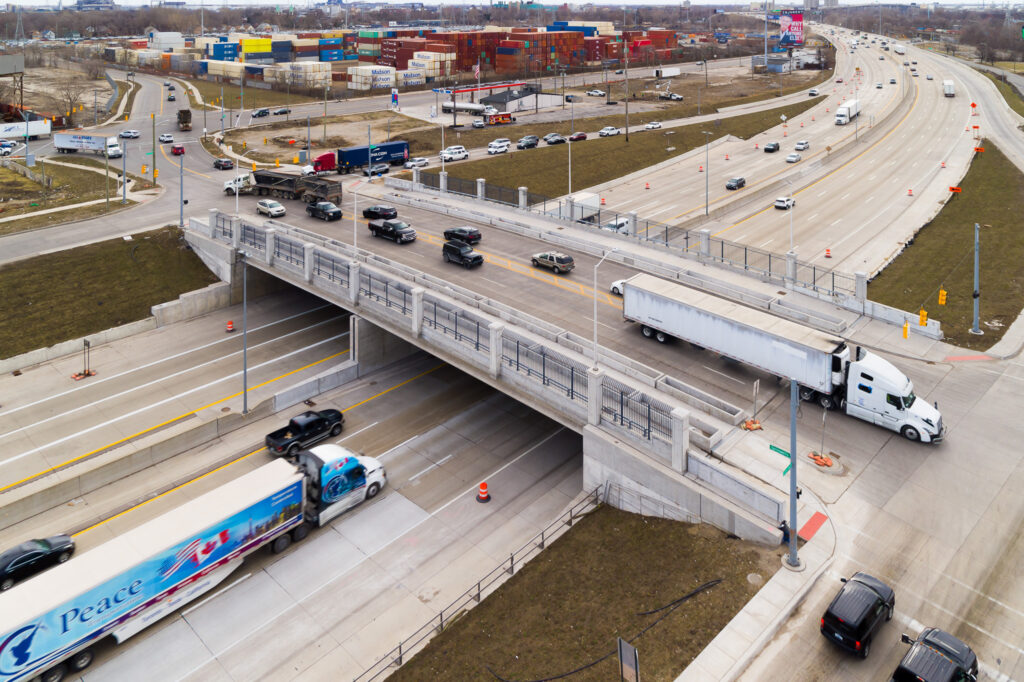 over bridge construction progress with traffic
