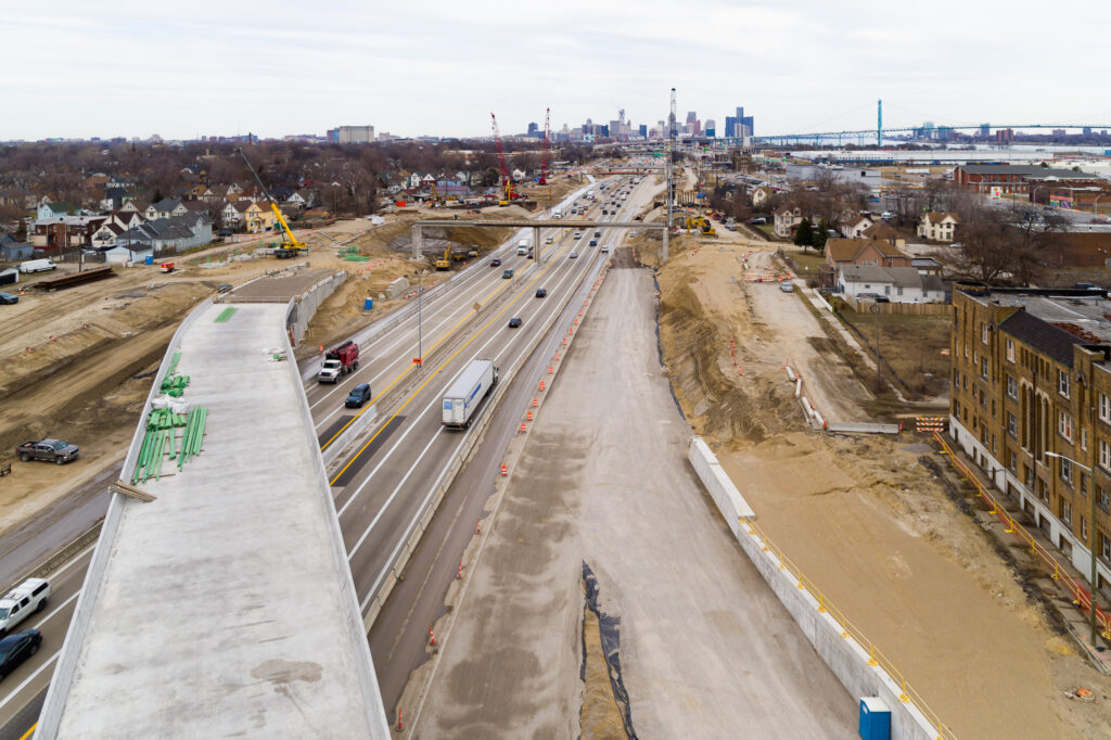 over bridge construction progress with traffic