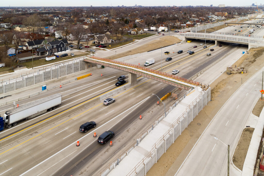 over bridge construction progress with traffic