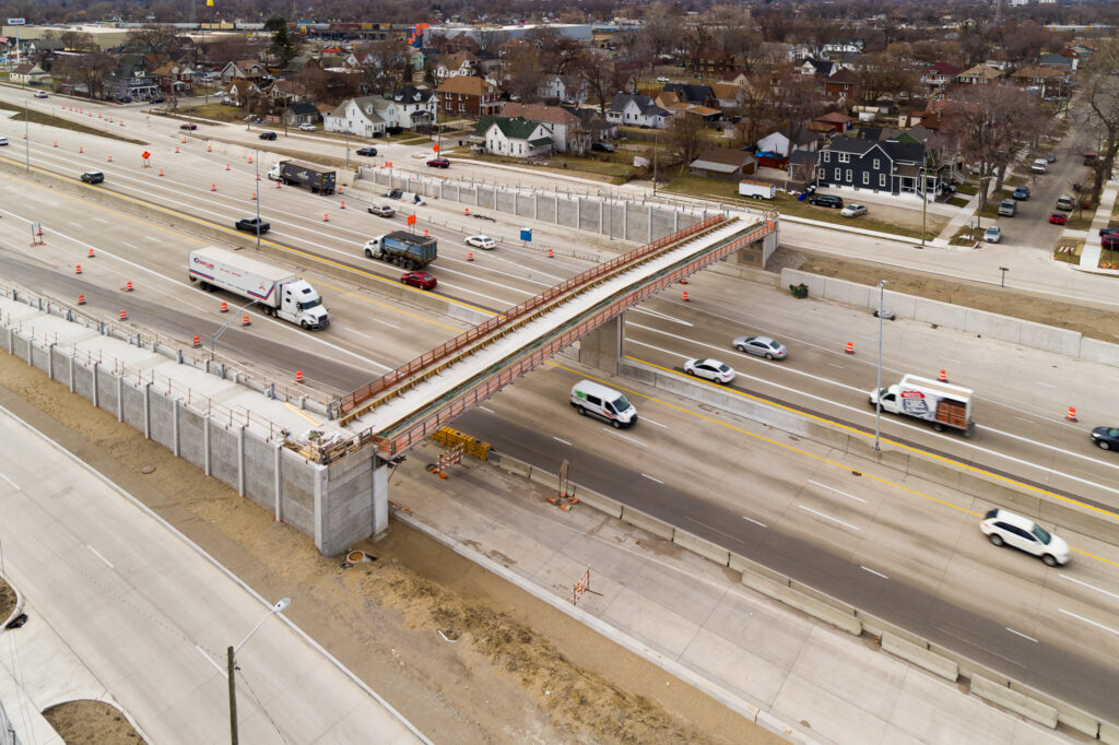 over bridge construction progress with traffic