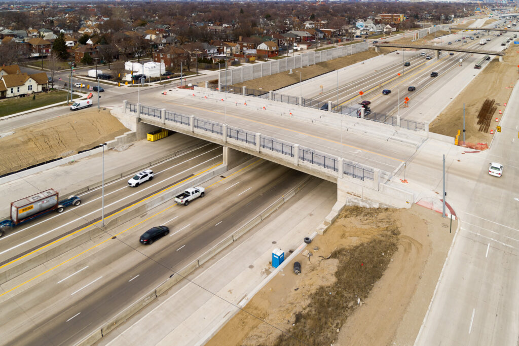 over bridge construction progress with traffic