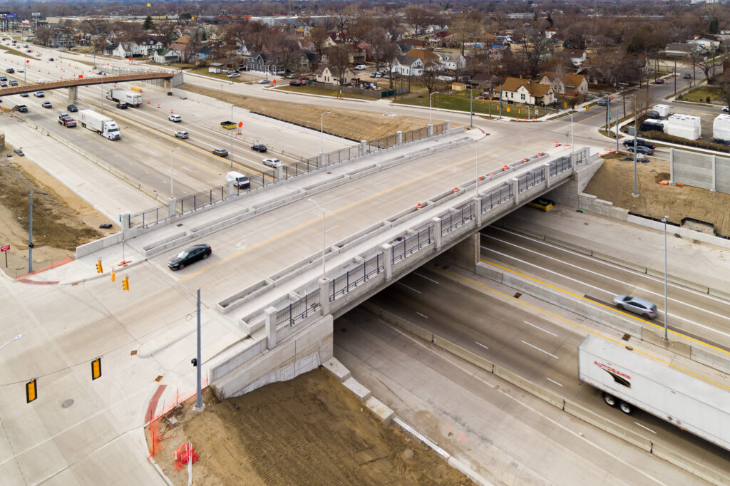 over bridge construction progress with traffic