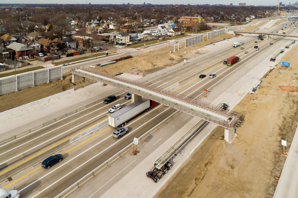 over bridge construction progress with traffic