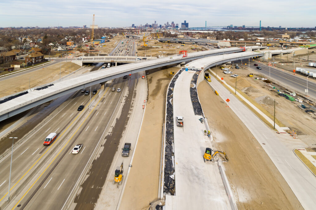 over bridge construction progress with traffic