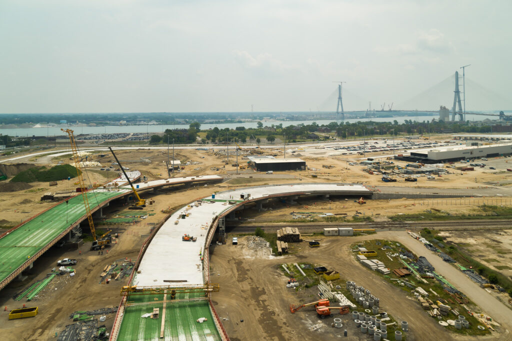 over bridge construction progress with traffic