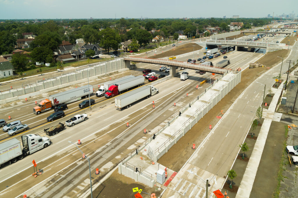 over bridge construction progress with traffic