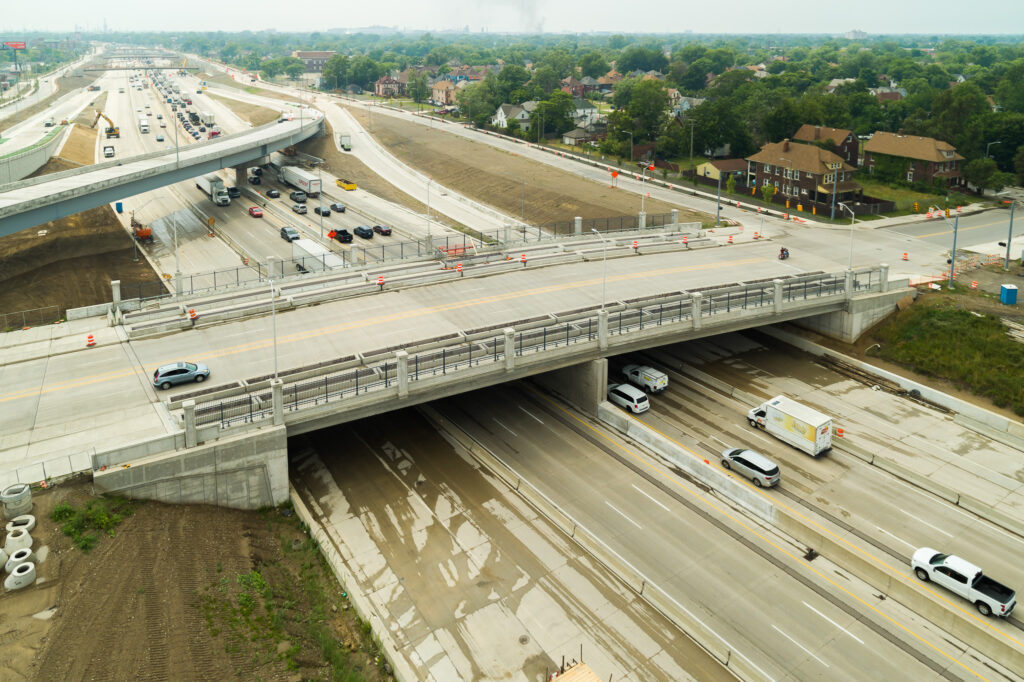 over bridge construction progress with traffic