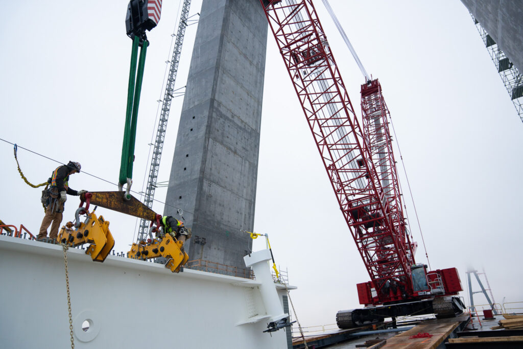 crane at the bridge construction site