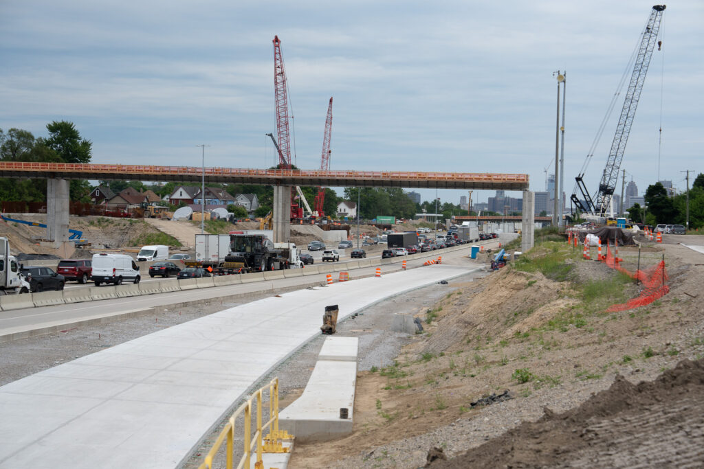 over bridge construction progress with traffic