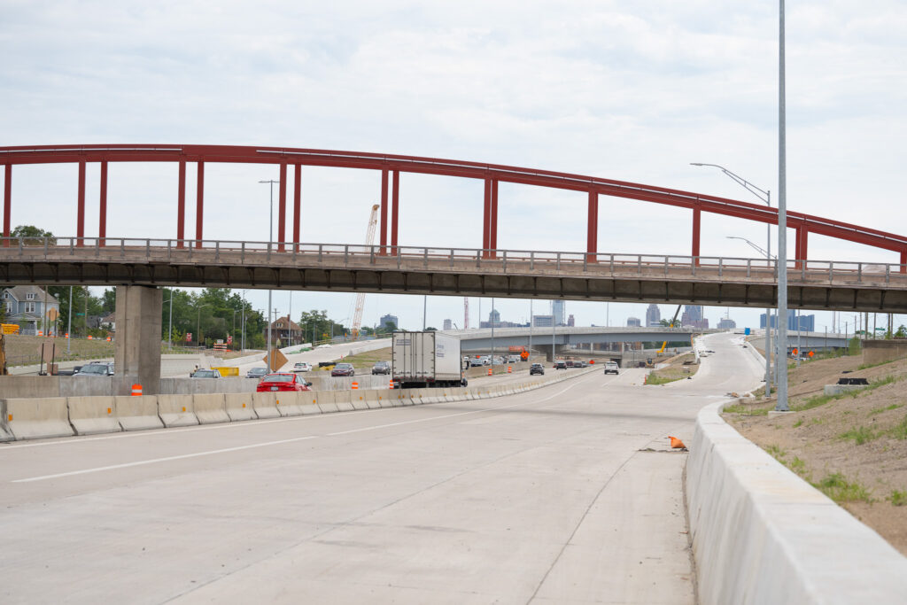 over bridge construction progress with traffic