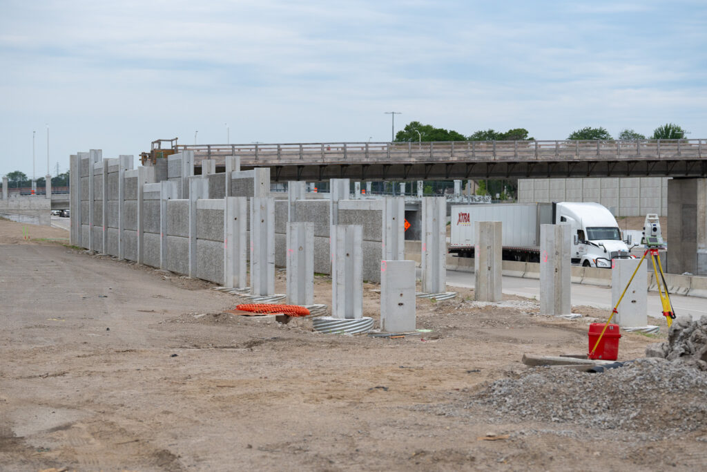 over bridge construction progress with truck