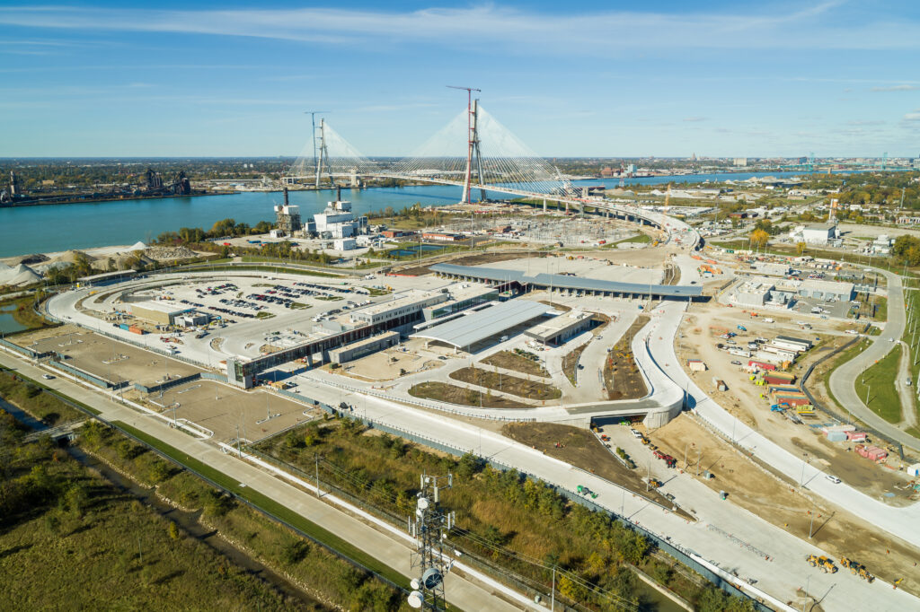 overhead image of the approach towards the bridge