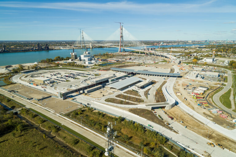 overhead image of the approach towards the bridge