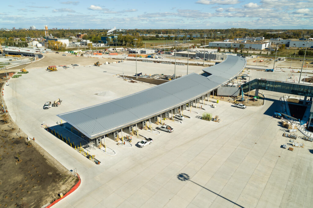 customs booths from the air
