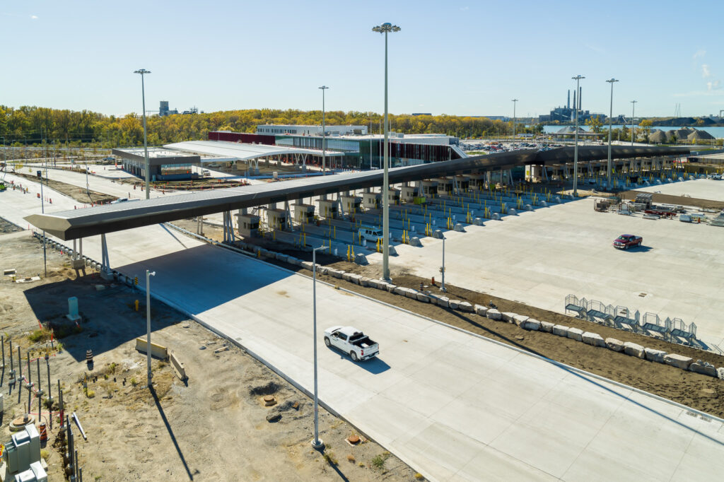 customs booths from a distance