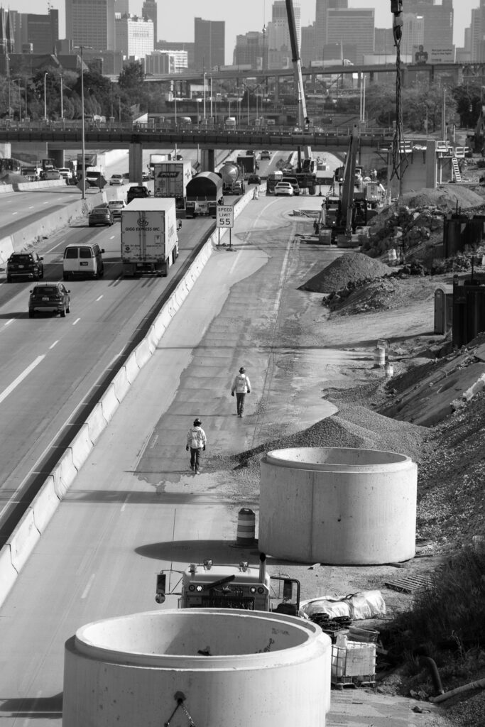 Michigan Interchange Progress Photo in black and white