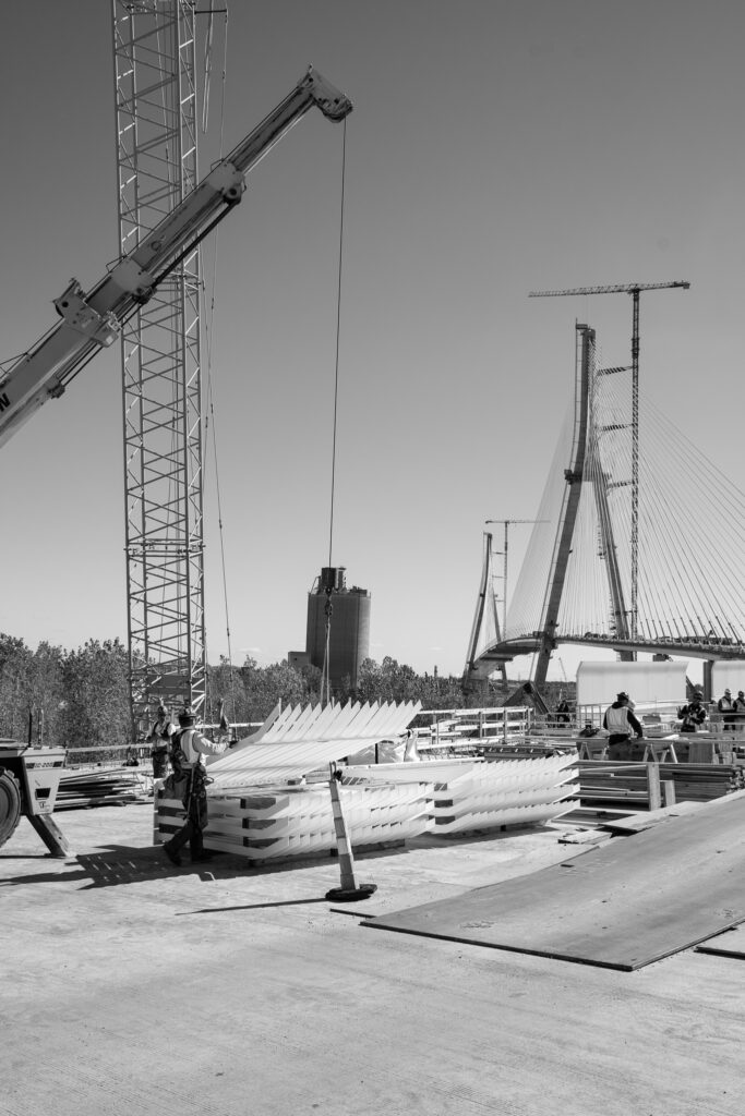 construction with crane in black and white