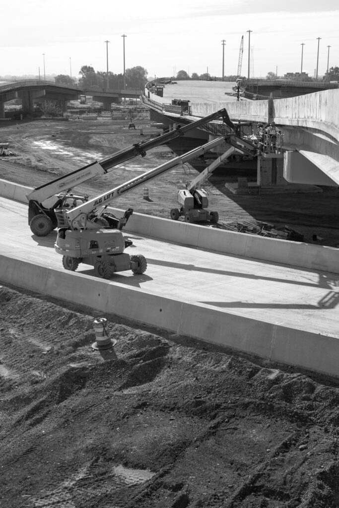 Michigan Interchange Progress Photo in black and white