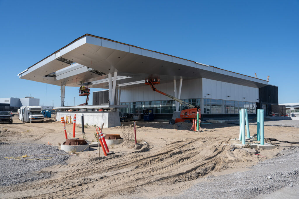 truck customs booth under construction