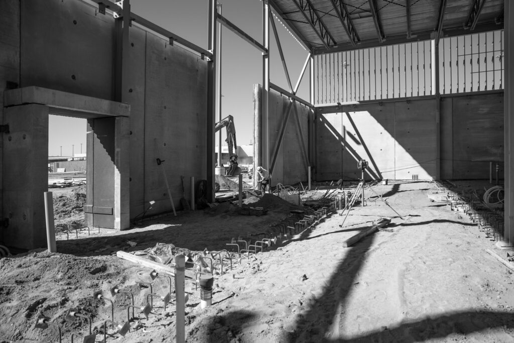 building construction interior black and white