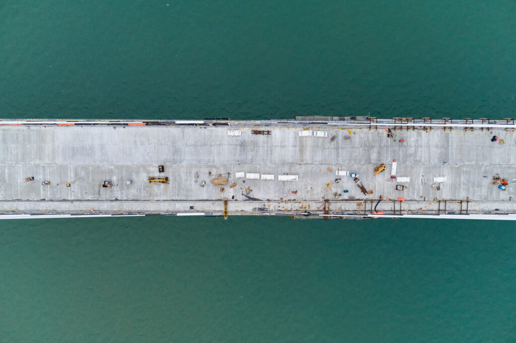 looking down on bridge