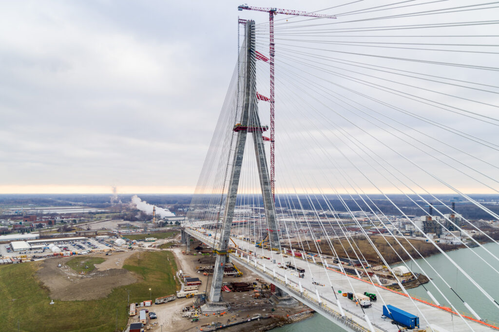 image of bridge mast and suspension cables