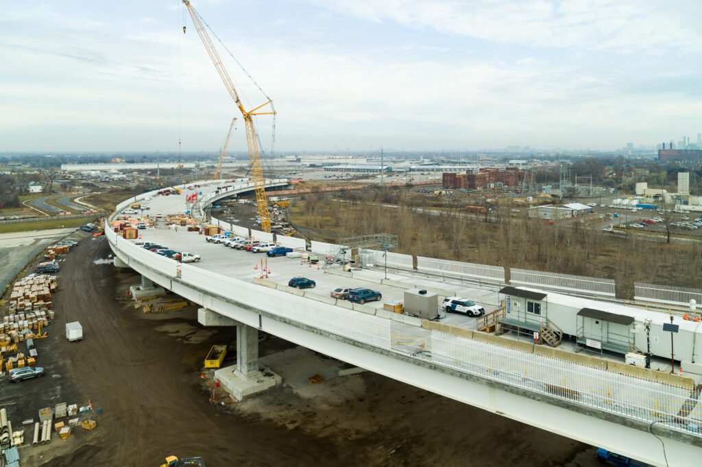 the curved span of bridge
