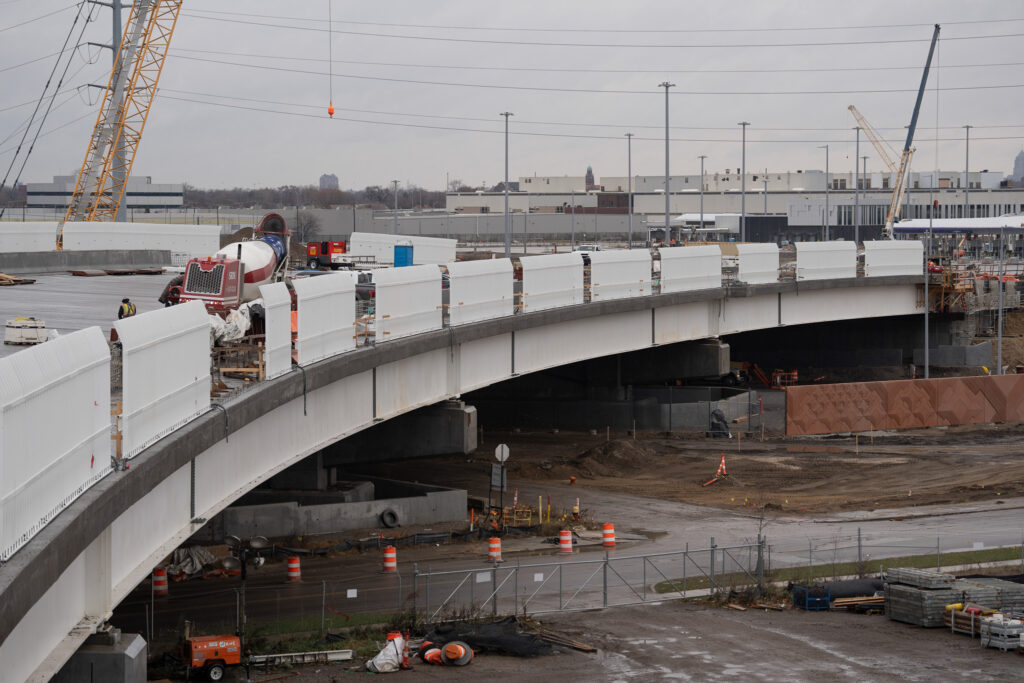 fences along the curved section of the bridge