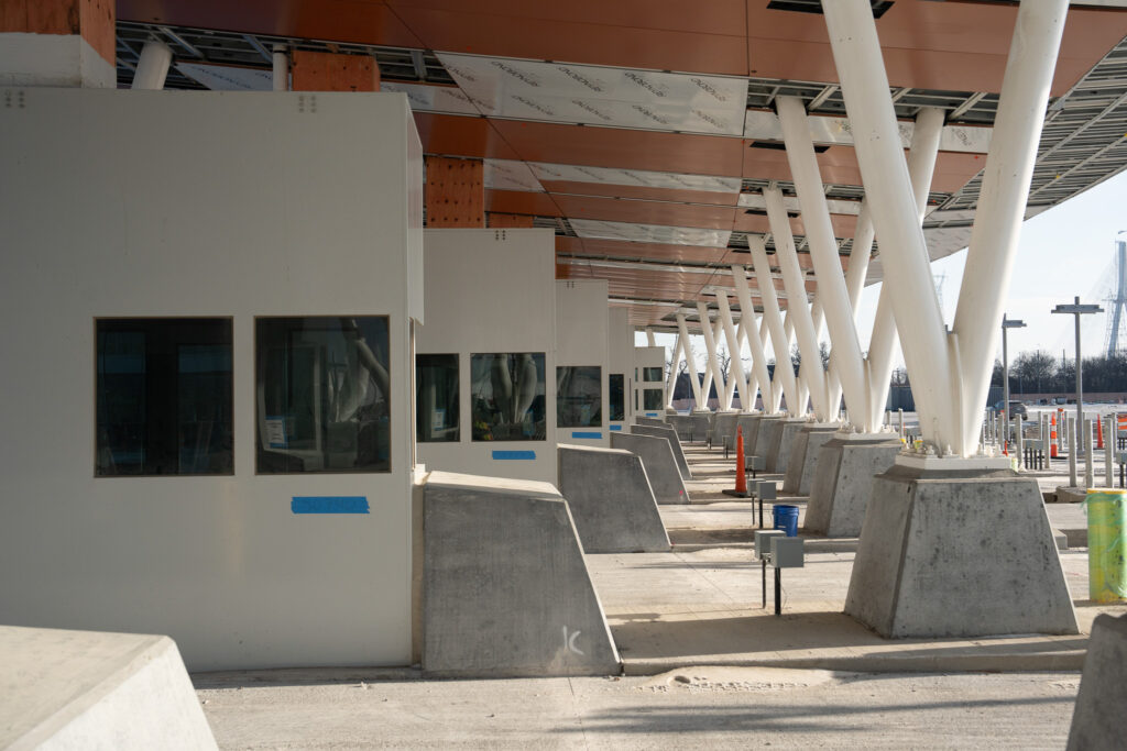 row of customs booths