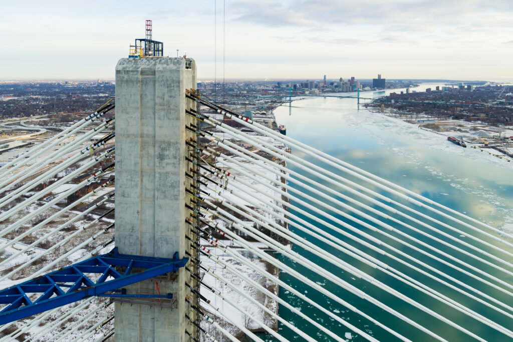Picture of bridge mast and connected suspension cables