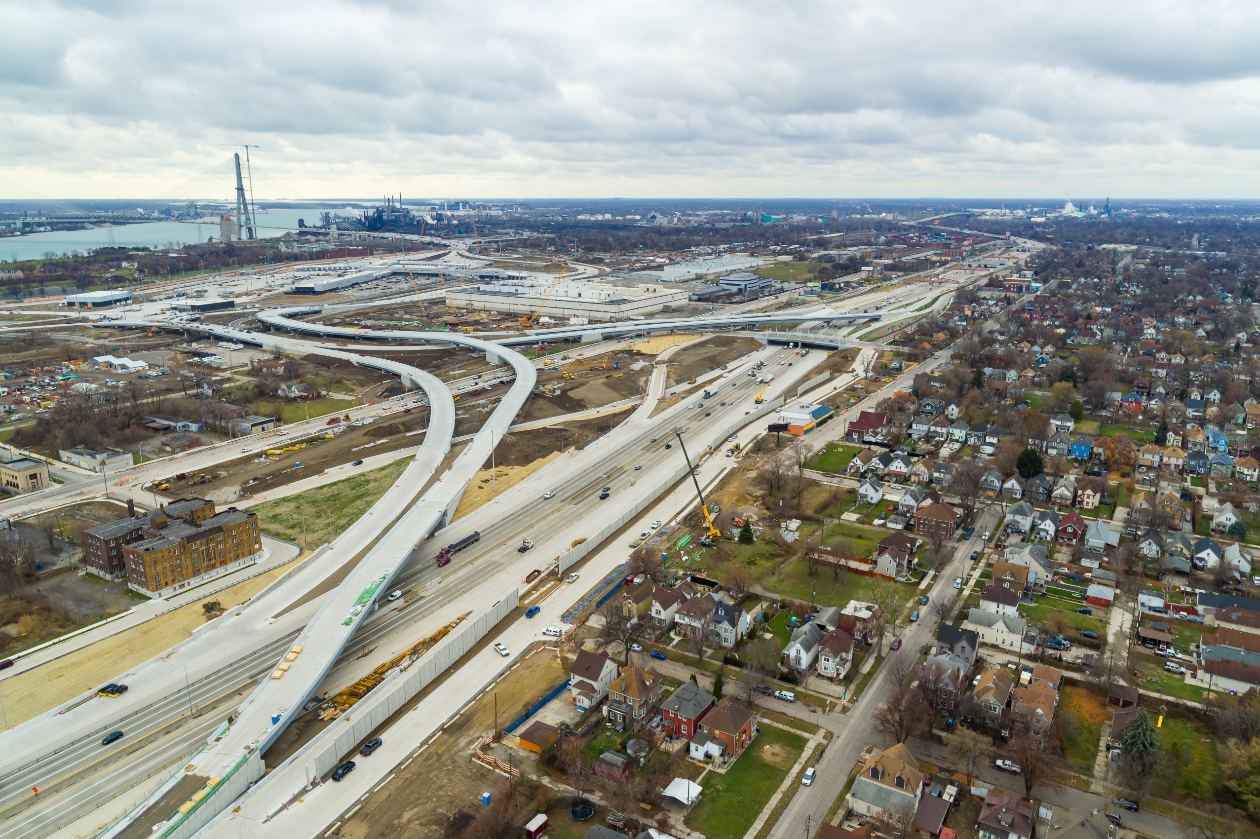 Sky view of interstate and leads to the bridge