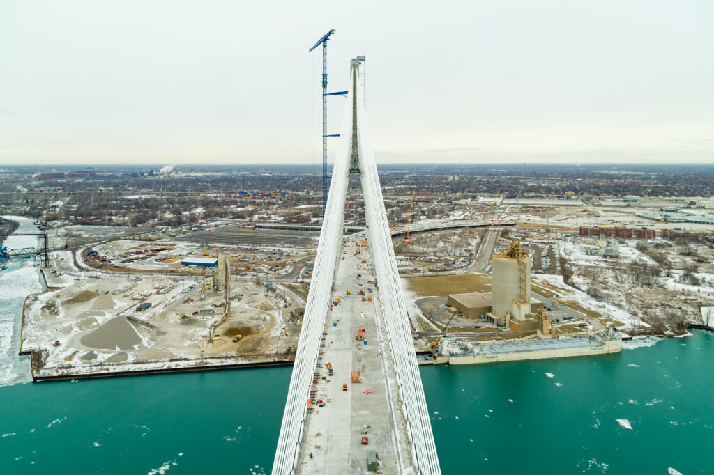 image construction site from top of mast during winter condition