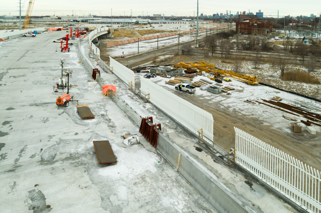 view of construction site in winter conditions