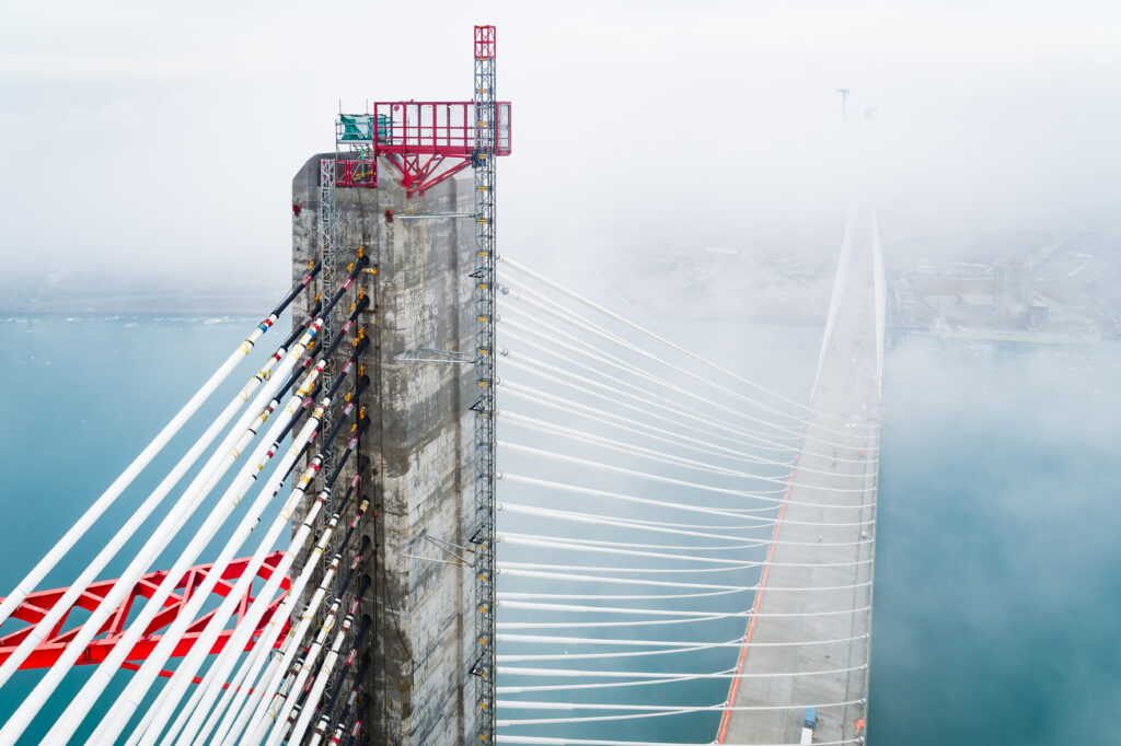 Image of bridge and the mast from the sky