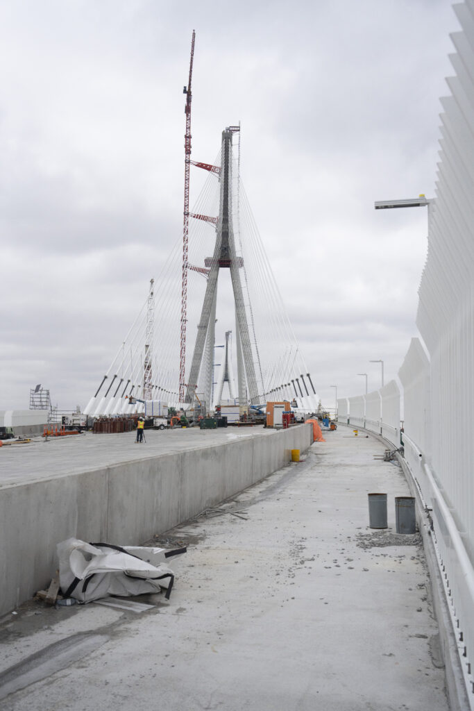 View looking down bridge while it under construction
