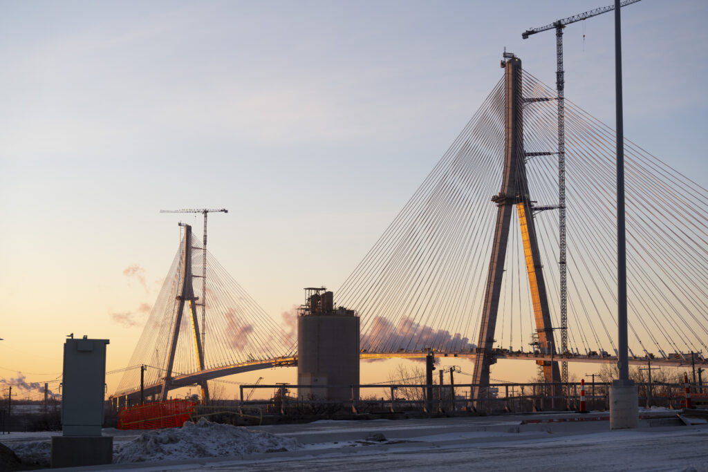 Scenic view of the bridge in the distance during the sunrise