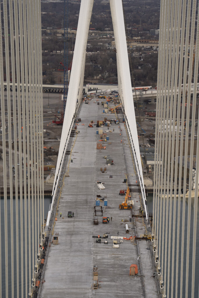 Overhead image looking down the bridge span under construction