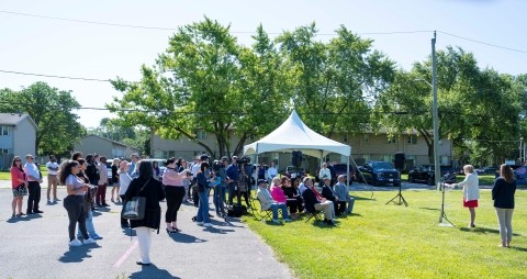 image of spokesperson speaking to crowd